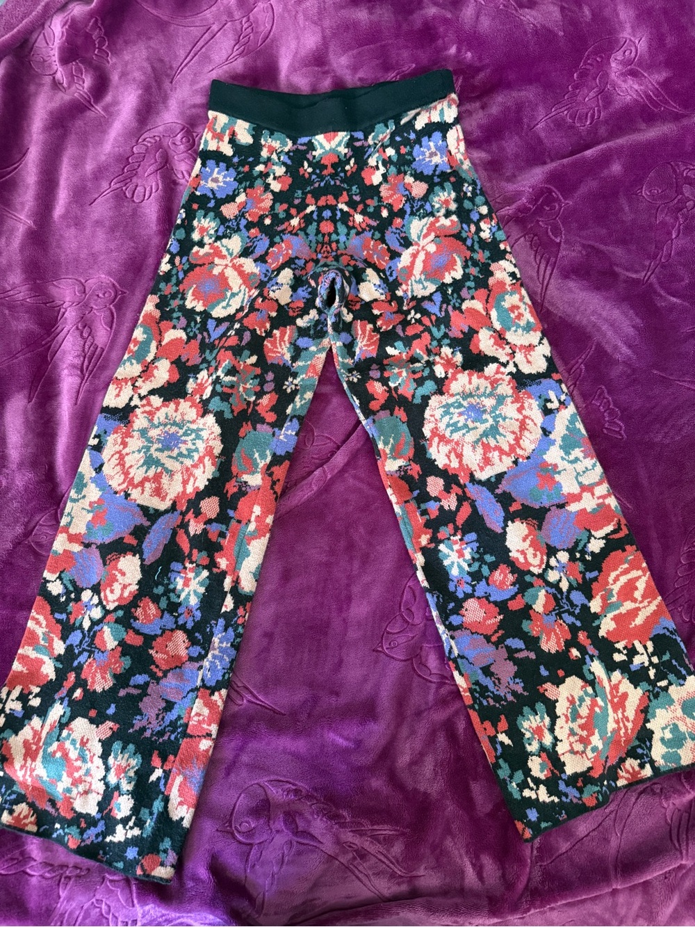 Zara Floral Knit Wide-Leg Pants
